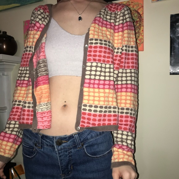 Talbots Funky Y2K polka dot OP art button down cardigan - Picture 4 of 9